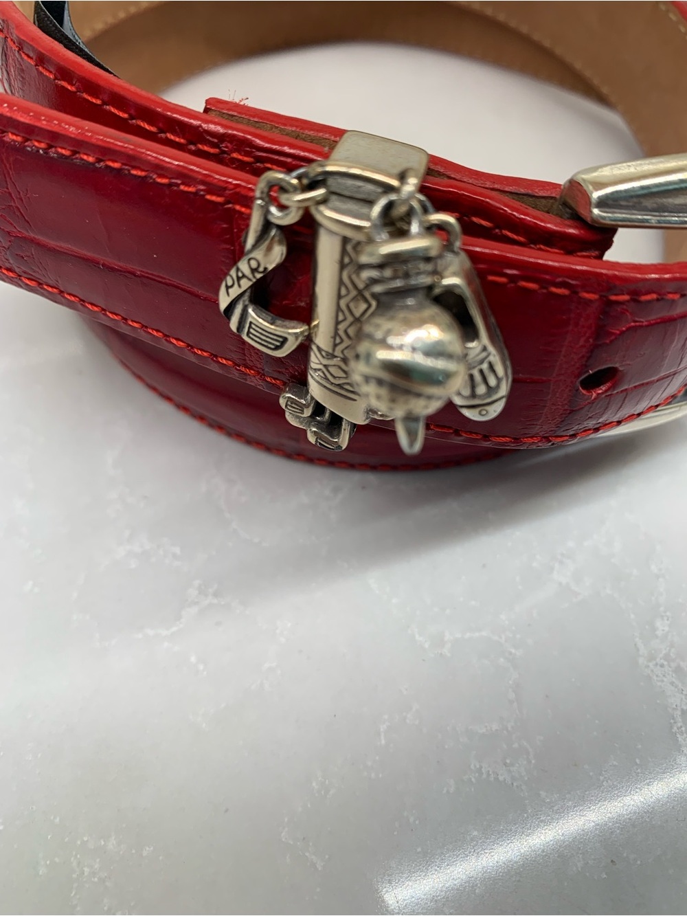 Brighton Red Croc-Embossed Leather Belt Golf with Silver Charm Size M 30” - Picture 2 of 9